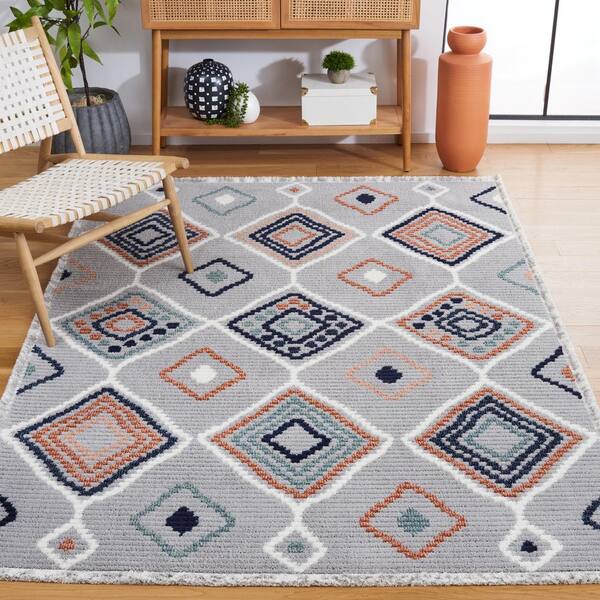 Marrakesh Gray/Blue Rust 5 ft. x 8 ft. Geometric Striped Area Rug