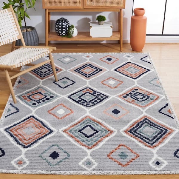 Marrakesh Gray/Blue Rust 7 ft. x 7 ft. Square Geometric Striped Area Rug