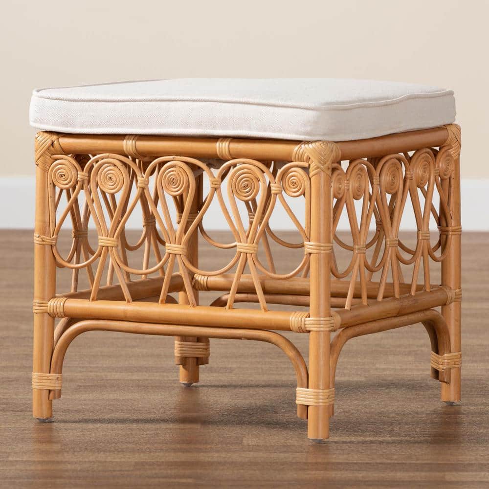 Ibiza Natural Rattan Bohemian Footstool with Foam Cushion