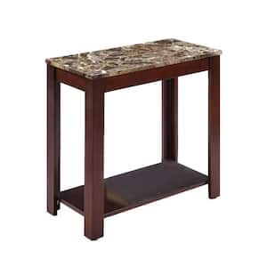 12 in. Modern Dark Cherry Rectangle Marble Print Top Chairside End Table