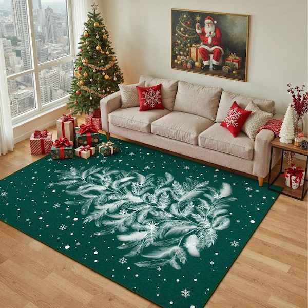 Christmas 6 ft. x 9 ft. Green Feather Christmas Tree Area Rug