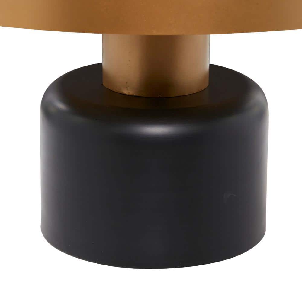 Elegant Gold and Black Round Metal Coffee Table with Enamel Inlay