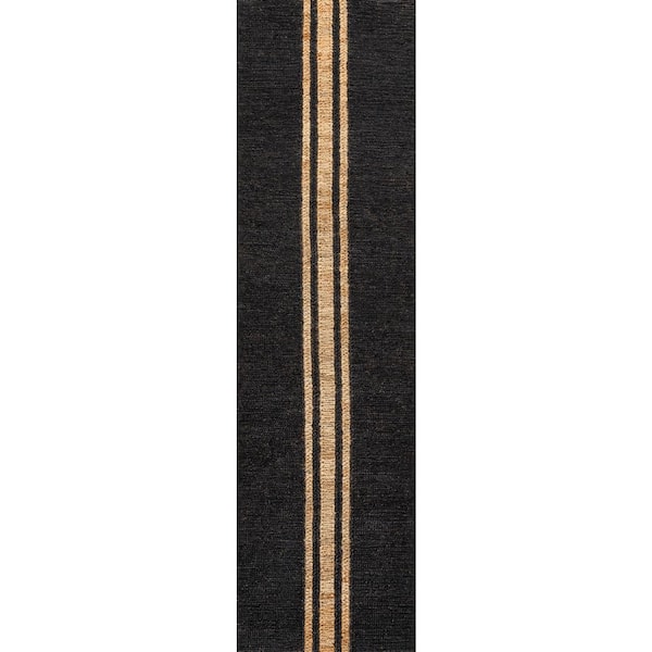 JONATHAN Y Olivier Rustic Farmhouse Wide Ticking Stripe Jute Black/Natural 2 ft. x 8 ft. Runner Rug