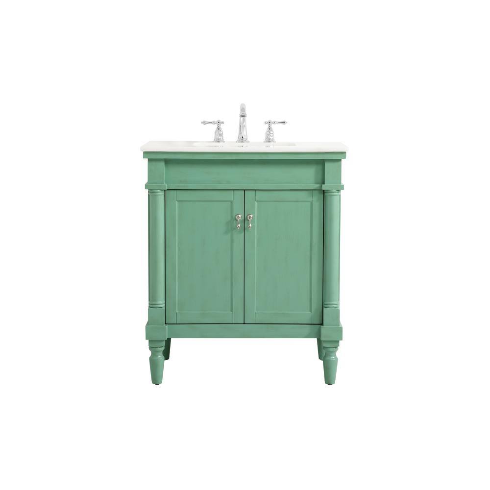 Timeless Home 30 in. W Bath Vanity in Vintage Mint with Marble Vanity Top i
