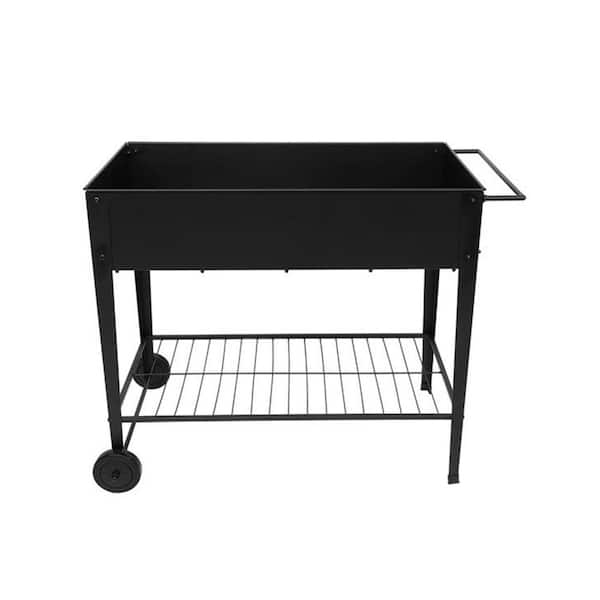 COOLSHARK Outdoor Garden Bed Cart with Legs, Wheels, Lower Shelf, Large Elevated Garden Box Metal Planter for Yard, Black