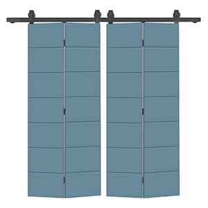 48 in. x 80 in. Dignity Blue Painted MDF Composite Modern Bi-Fold Hollow Core Double Barn Door with Sliding Hardware Kit