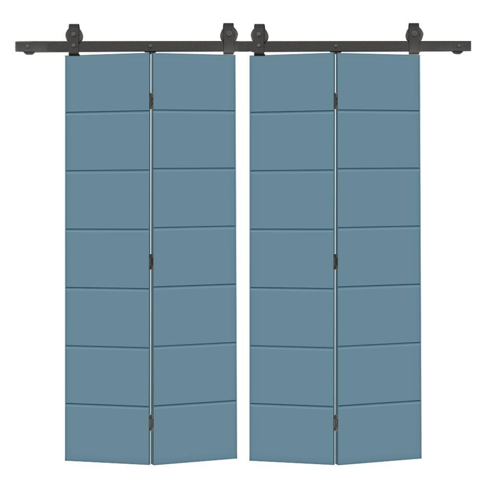 56 in. x 84 in. Dignity Blue Painted MDF Modern Bi-Fold Double Barn Door with Sliding Hardware Kit price history on PriceWatchPro
