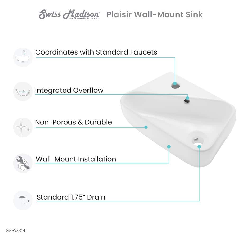 White Ceramic Wall-Mount Sink with Left Side Faucet