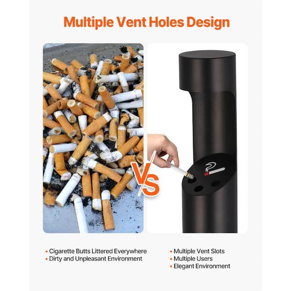 cigarette but holder VEVOR Cigarette Butt Receptacle, Cylinder Cigarette Butt Container, Black,  Stainless Steel, Freestanding, Outdoor Ashtray SYYHTLSKYZTTAS64YV0