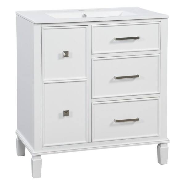 NURVIA 30 in. Single Sink Freestanding White Bath Vanity with White Ceramic Top Unassembled