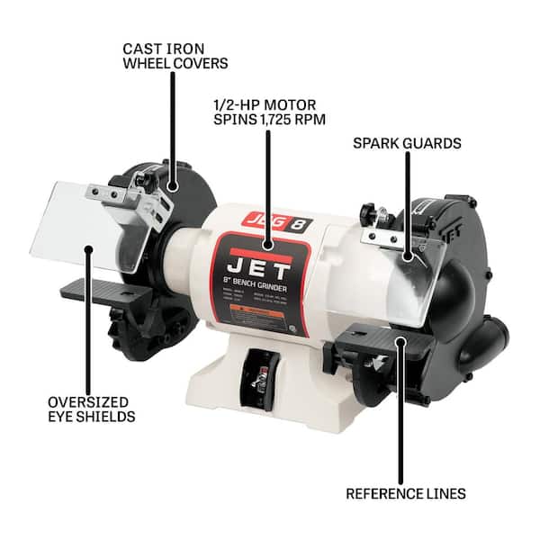 Jet JWBG-8 8 in. 1/2 HP 115-Volt Woodworking Tools Bench Grinder