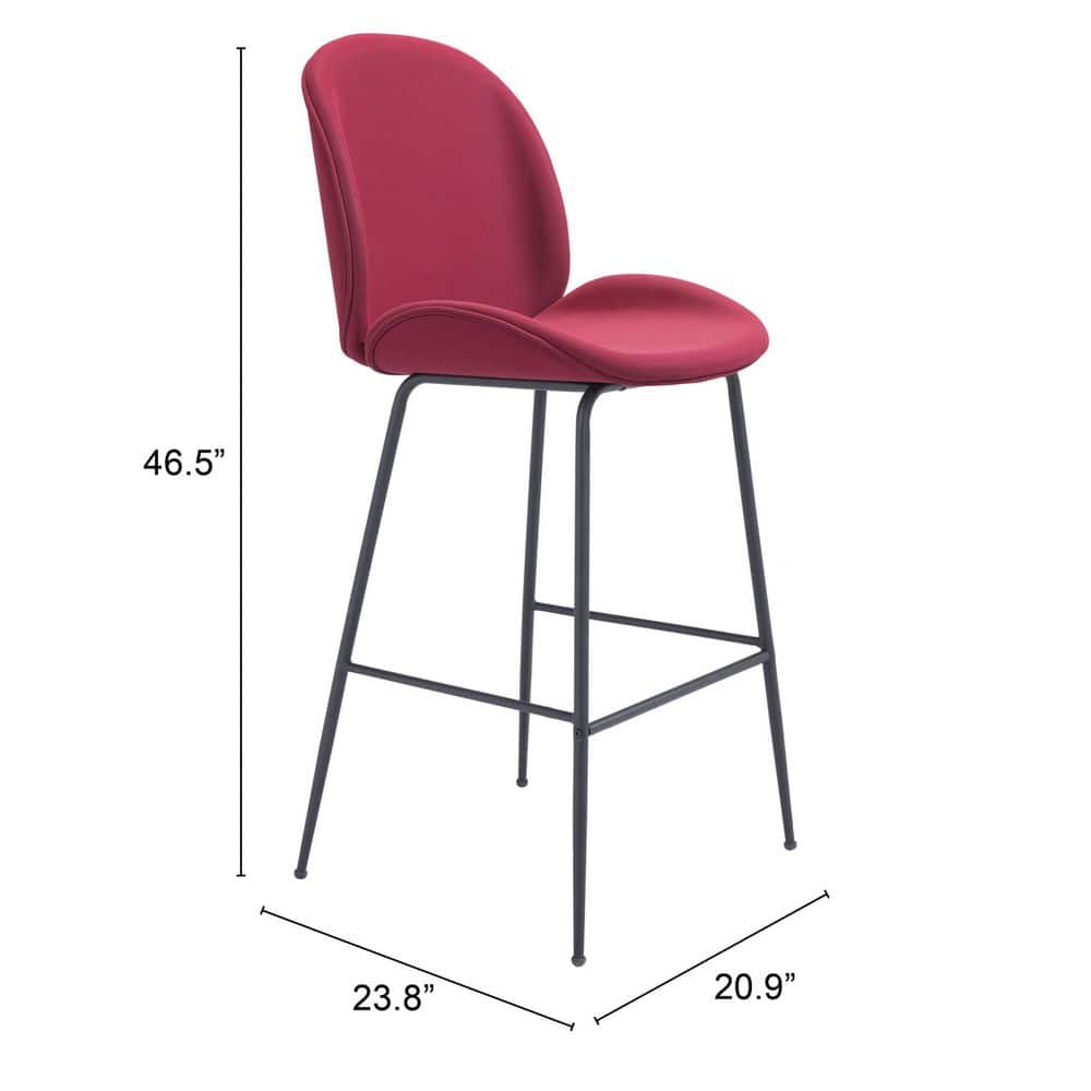 Miles Contemporary Red Velvet & Matte Black Metal Barstool