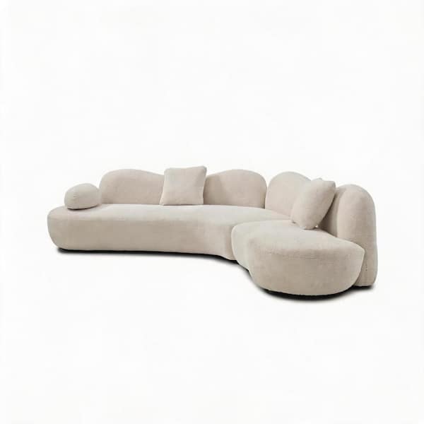 Modern Curved Modular Sofa 128 in. Butterfly Back 5-piece Boucle Crescent with Pillows Sectional Sofa in White