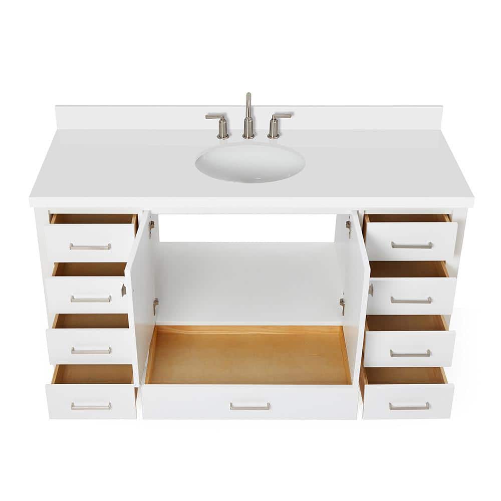 Cambridge 61" White Quartz Top Freestanding Single Vanity