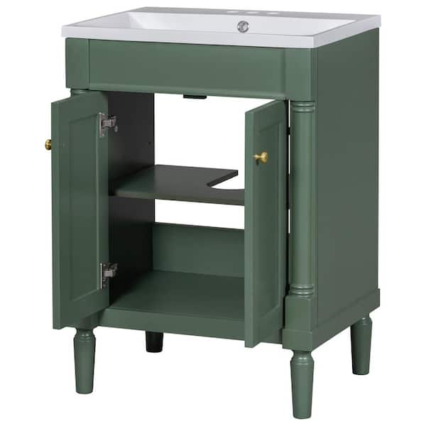 COWLOWN 24 in. W x 18 in. D x 34 in. H Bathroom Green Linen Cabinet