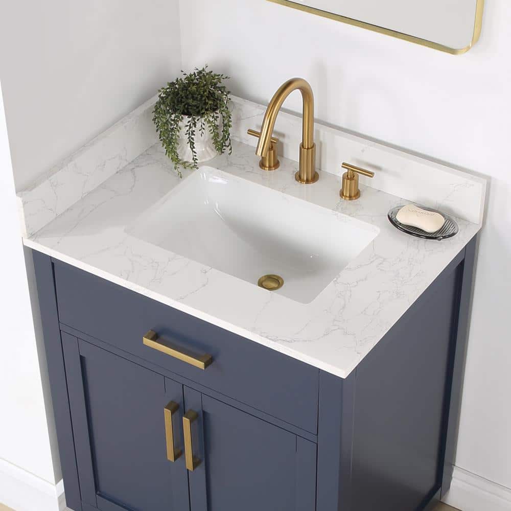 Gavino 30" Royal Blue Wood Vanity with Stone Top and Mirror