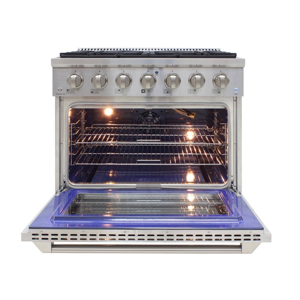 36-Inch Stainless Steel Gas Range with Convection Oven and 6 Burners