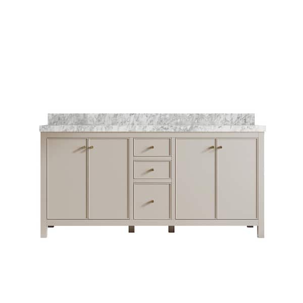 Willow Collections Chicago 72 in. Double Sink Freestanding Fine Grain Bath Vanity with Carrara Marble Top