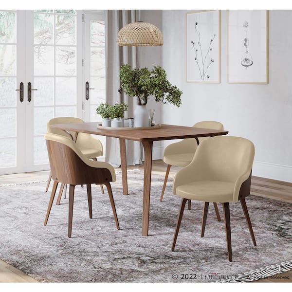 Bacci Cream Faux Leather and Walnut Wood Arm Chair
