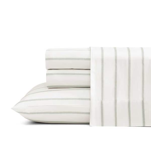 Tommy Bahama La Vida Stripe 4-Piece Light Green Cotton Queen Sheet Set