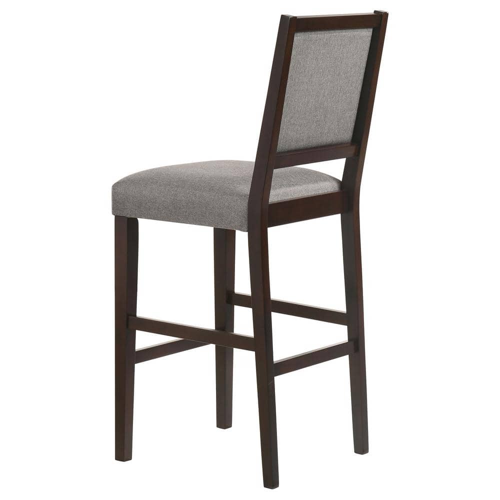 Gray Upholstered Transitional Wood Bar Stools with Footrest