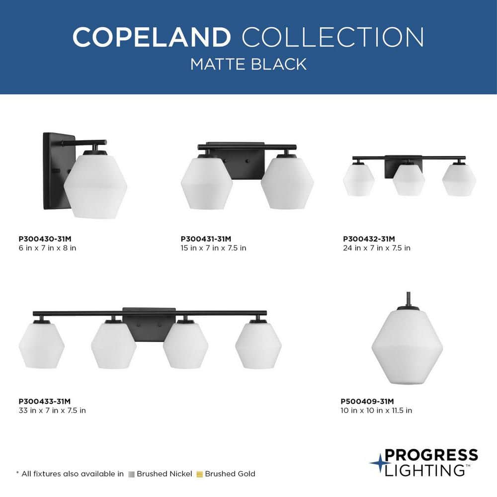 Matte Black and Opal Glass 2-Light Vanity Fixture