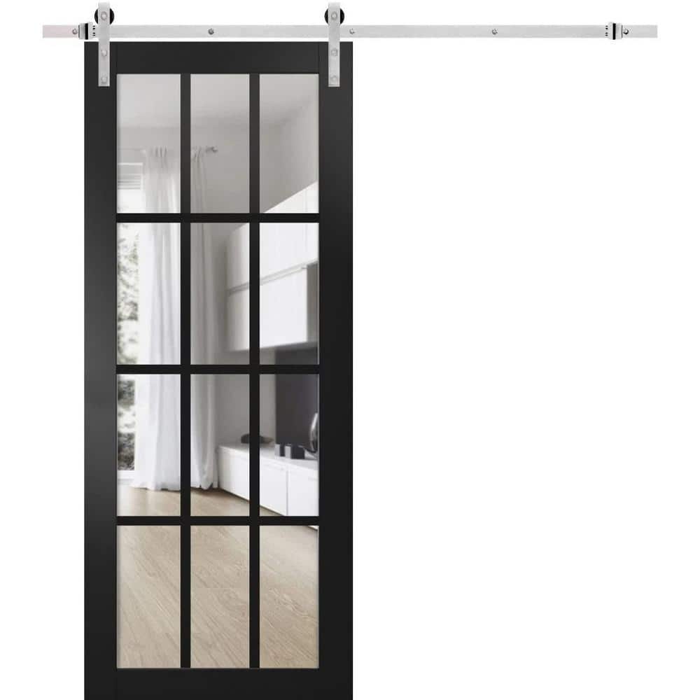 Assembly Required 32 in. x 84 in. 1-Panel Clear Glass Black Matte Solid Wood Sliding Barn Door with Hardware Kit price history on PriceWatchPro