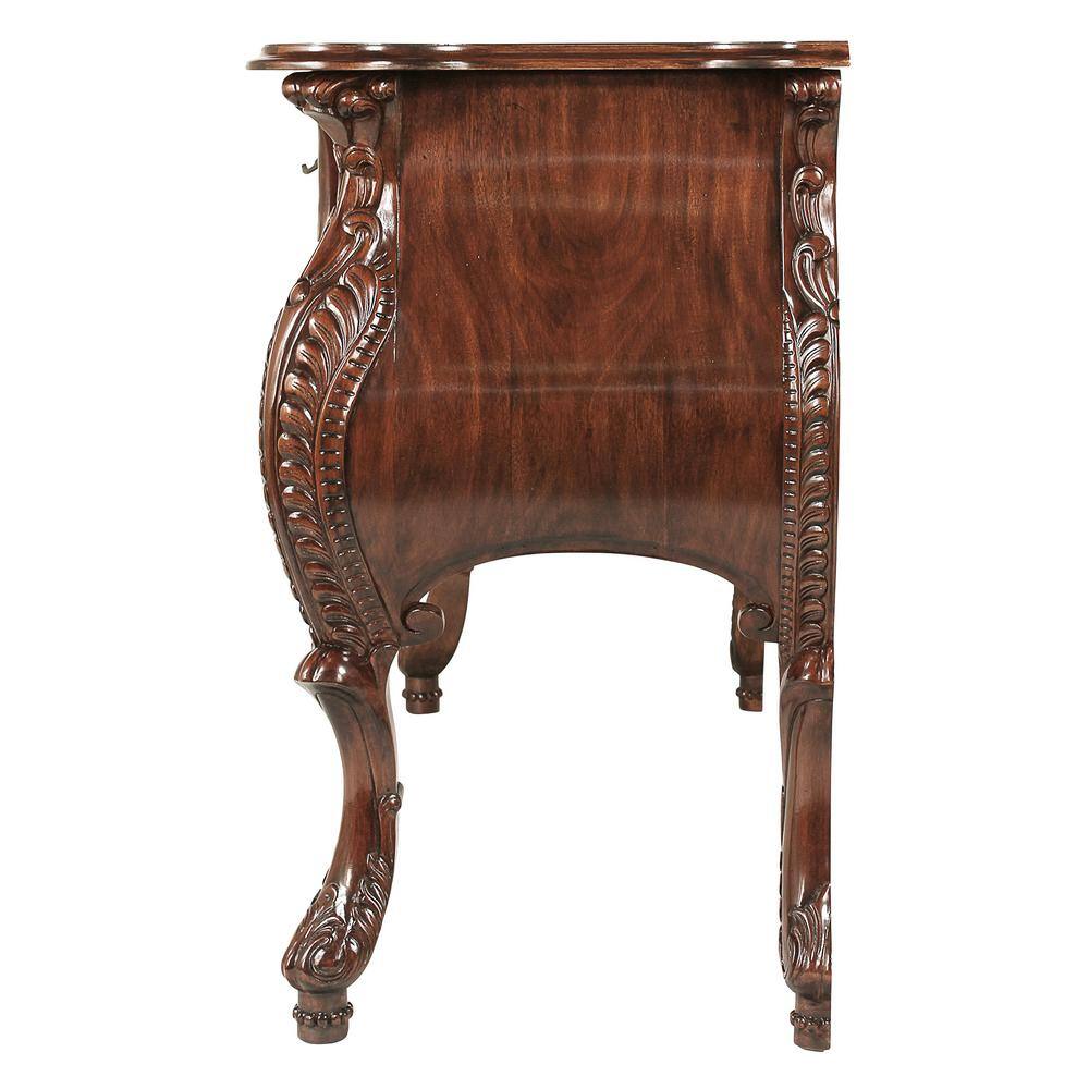 Hand-Carved Mahogany Bombe Console with Storage Drawers