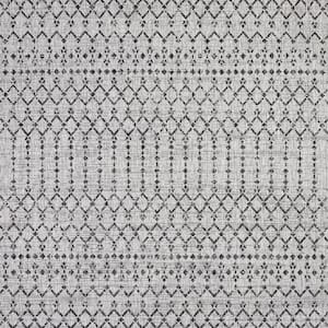 Ourika Moroccan Geometric Textured Weave Light Gray/Black 4 ft. x 4 ft. Indoor/Outdoor Area Rug