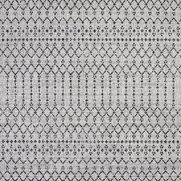 Ourika Moroccan Geometric Textured Weave Light Gray/Black 6 X 6 ft. Indoor/Outdoor Area Rug