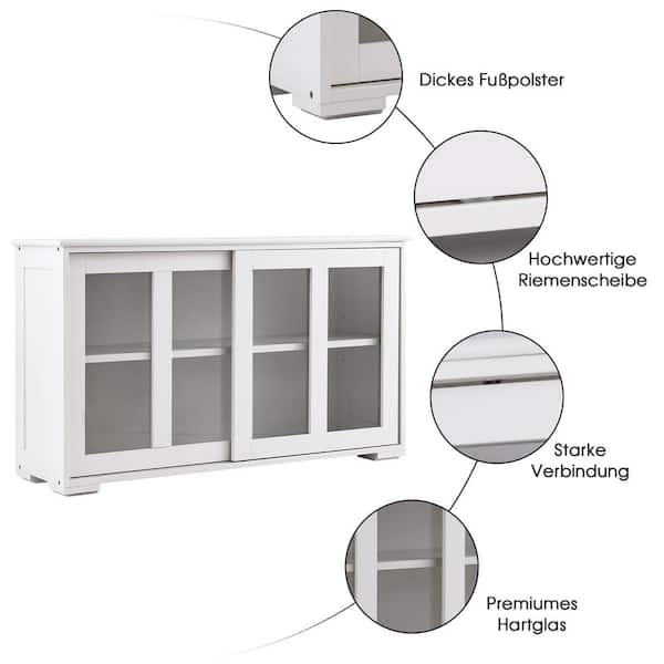 FORCLOVER White Kitchen Cabinet Sideboard Cupboard Storage with Sliding Doors