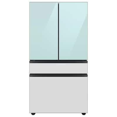 Bespoke 29 cu ft. 4-Door French Door Smart Refrigerator with Beverage Center in Morning Blue/White Glass, Standard Depth