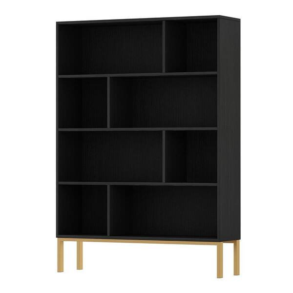 FUFU&GAGA 60.7 in. H Black Wooden 8-Shelf Freestanding Standard Bookcase Display Bookshelf With Metal Legs