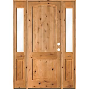58 in. x 96 in. Rustic Knotty Alder Arch clear stain Wood Left Hand Inswing Single Prehung Front Door/Half Sidelites