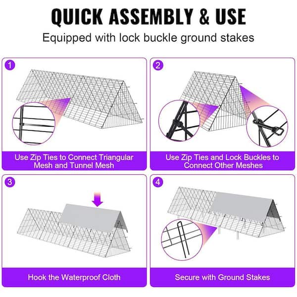 ATENGNES 118.1 in. x 28 in. x 24.2 in. Outside Portable Chicken Tunnels Fence Kit Suitable for Chickens, Ducks, Rabbits
