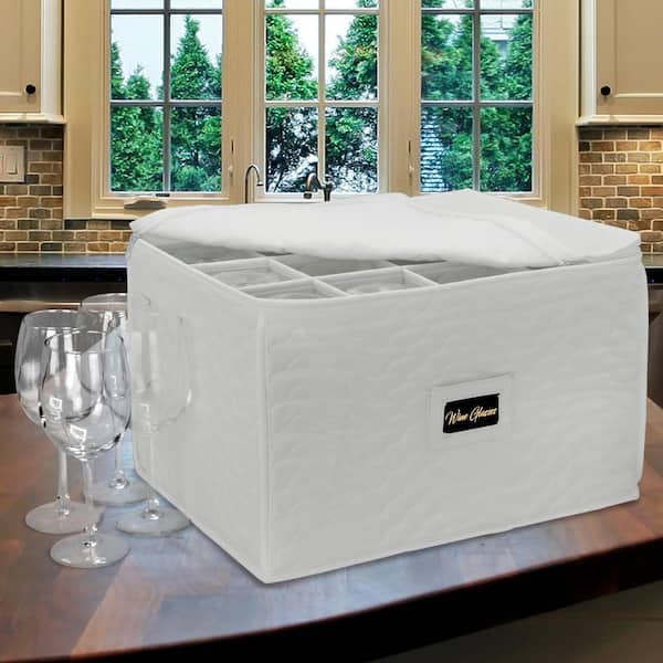 Stemware Storage Organizer Beige Polyester Stemware Organizer with Zip lock lid