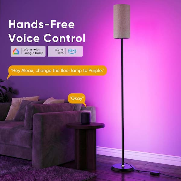 65.3 in. Black Torchiere Smart Floor Lamp 16 Million Colors with Music Sync App, Remote Control for Living Room Bedroom