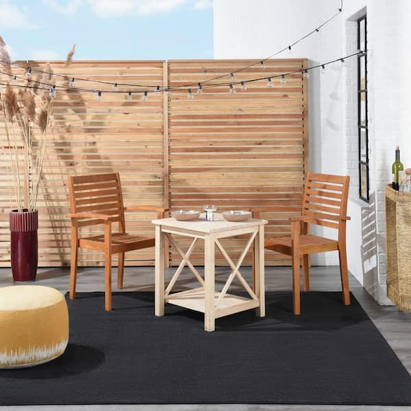 Essentials 7 ft. x 7 ft. Square Black Solid Contemporary Indoor/Outdoor Patio Area Rug