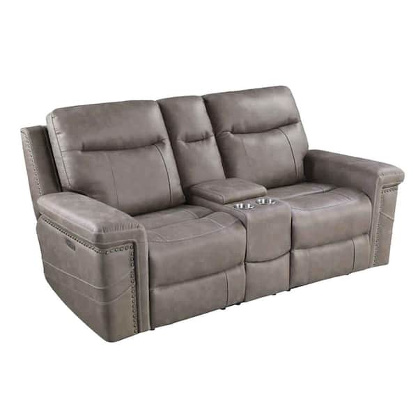Benjara 80.25 in. Brown Solid Faux Leather 2-Seater Loveseat with Nailhead Trims