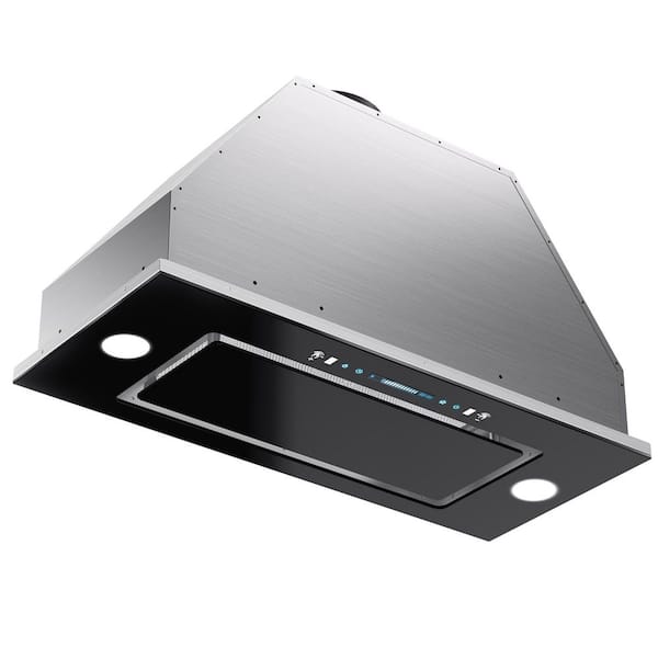 36 in. 900CFM Convertible Insert Range Hood in Stainless Steel and Black Glass with 4-Speed, Low Noise and LED Lights