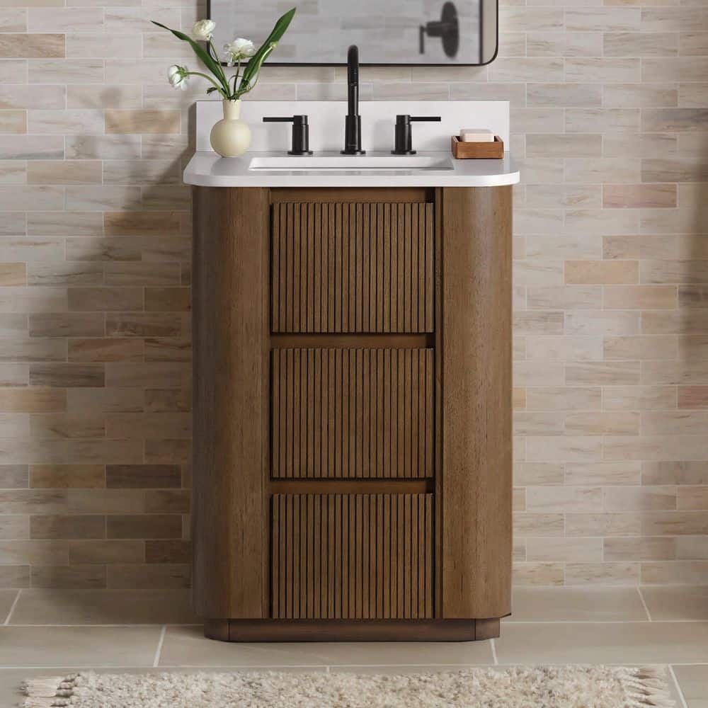 Wilsham 25 in. Single Sink American Oak Bath Vanity with White Quartz Top (