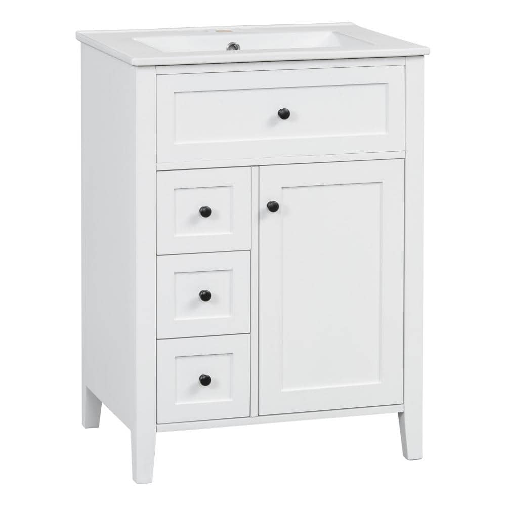24 in. W Single Sink Freestanding Bath Vanity in White with White Ceramic Top Unassembled price history on PriceWatchPro
