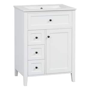 24 in. W Single Sink Freestanding Bath Vanity in White with White Ceramic Top Unassembled