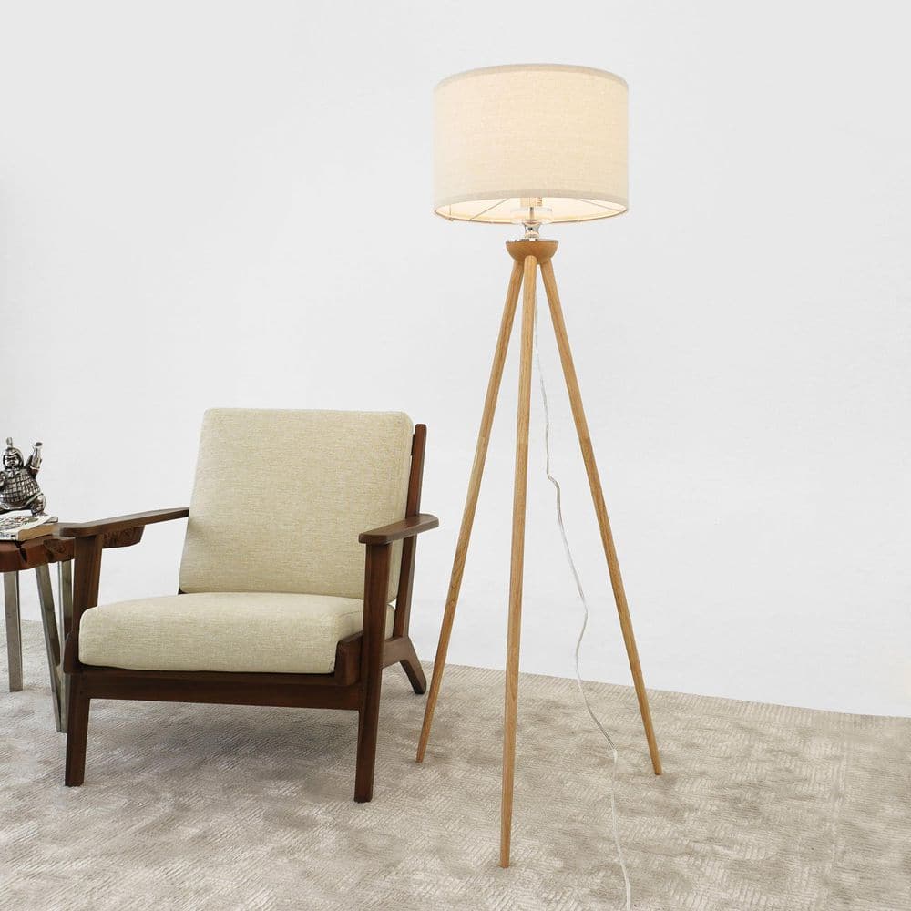 58 in. H Brown Tall Corner Energy Efficient LED Tree Standing Light Floor Lamp with Fabric Drum Shade price history on PriceWatchPro