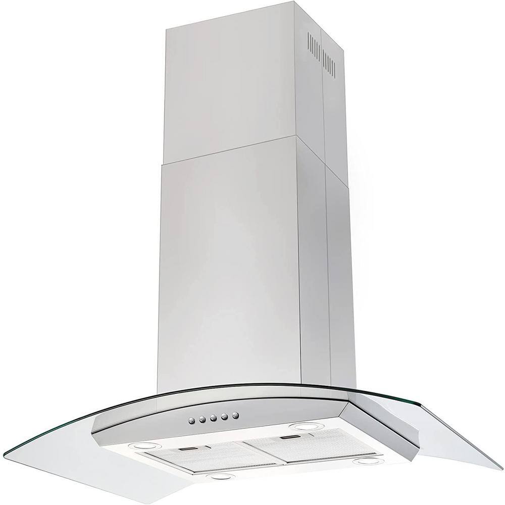 Edendirect 36 in. 700 CFM Ducted Stainless Steel Island Mount Range Hood Tempered Glass with LED Lights-Silver
