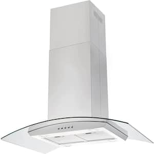 36 in. 700 CFM Ducted Stainless Steel Island Mount Range Hood Tempered Glass with LED Lights-Silver