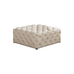 Bevis 40 in. Beige Tufted Linen Square Ottoman