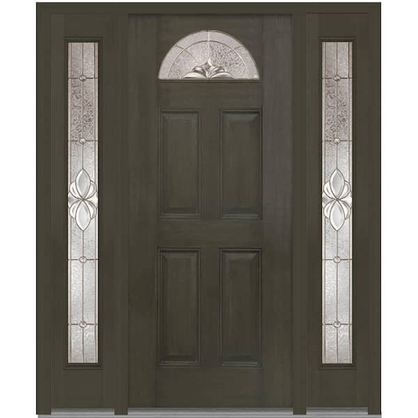 MMI Door 60 in. x 80 in. Heirloom Master Right-Hand 1/4-Lite Decorative Fiberglass Mahogany Prehung Front Door with Sidelites