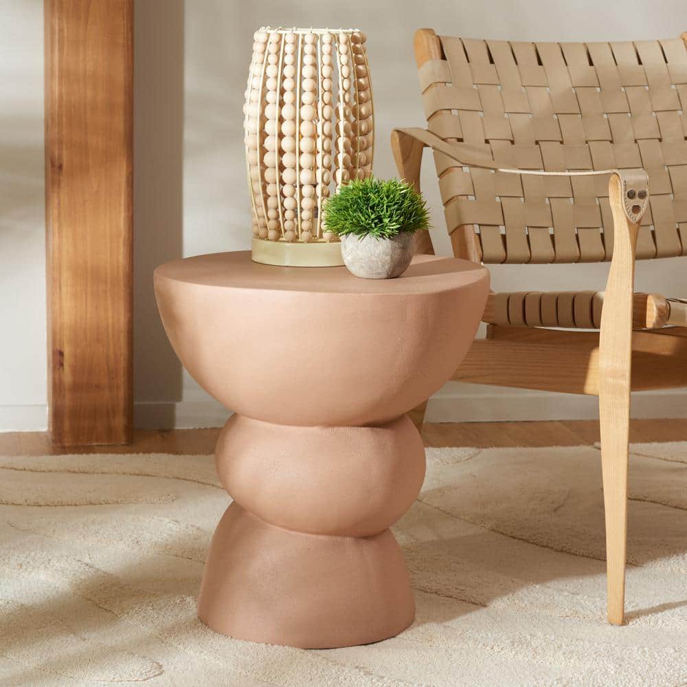 Odo Side Table - low - steel round beige side table, 41 cm
