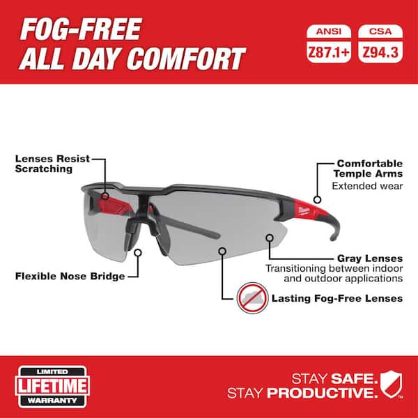 Safety Glasses with Gray Fog-Free Lenses (12-Pack)